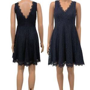 Soprano small lace overlay v neck fit and flare dress D4 2418